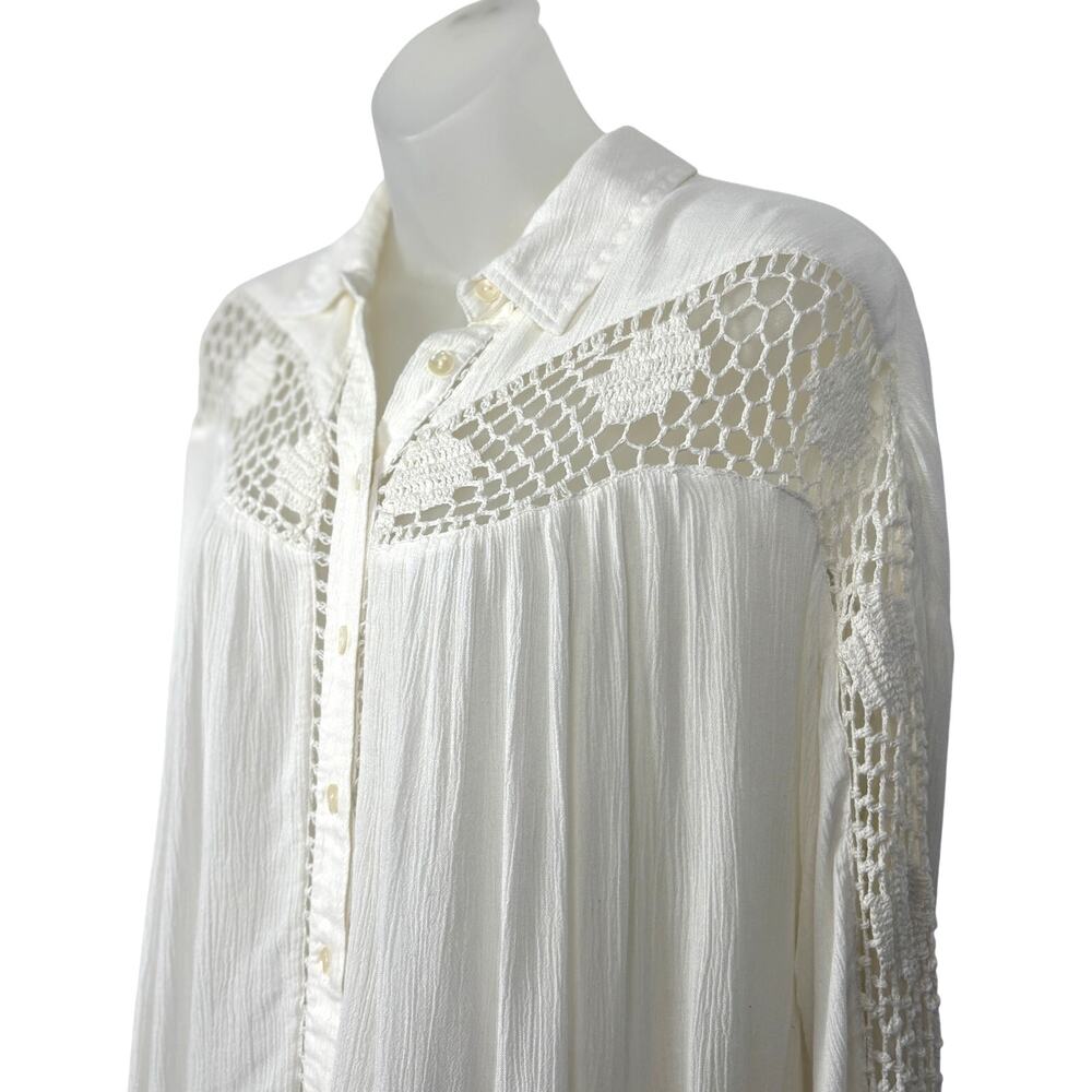 Free People KATIE BIRD Crochet Inset Long Buttoned Sleeve Shirt Top White S $108 - Picture 6 of 8